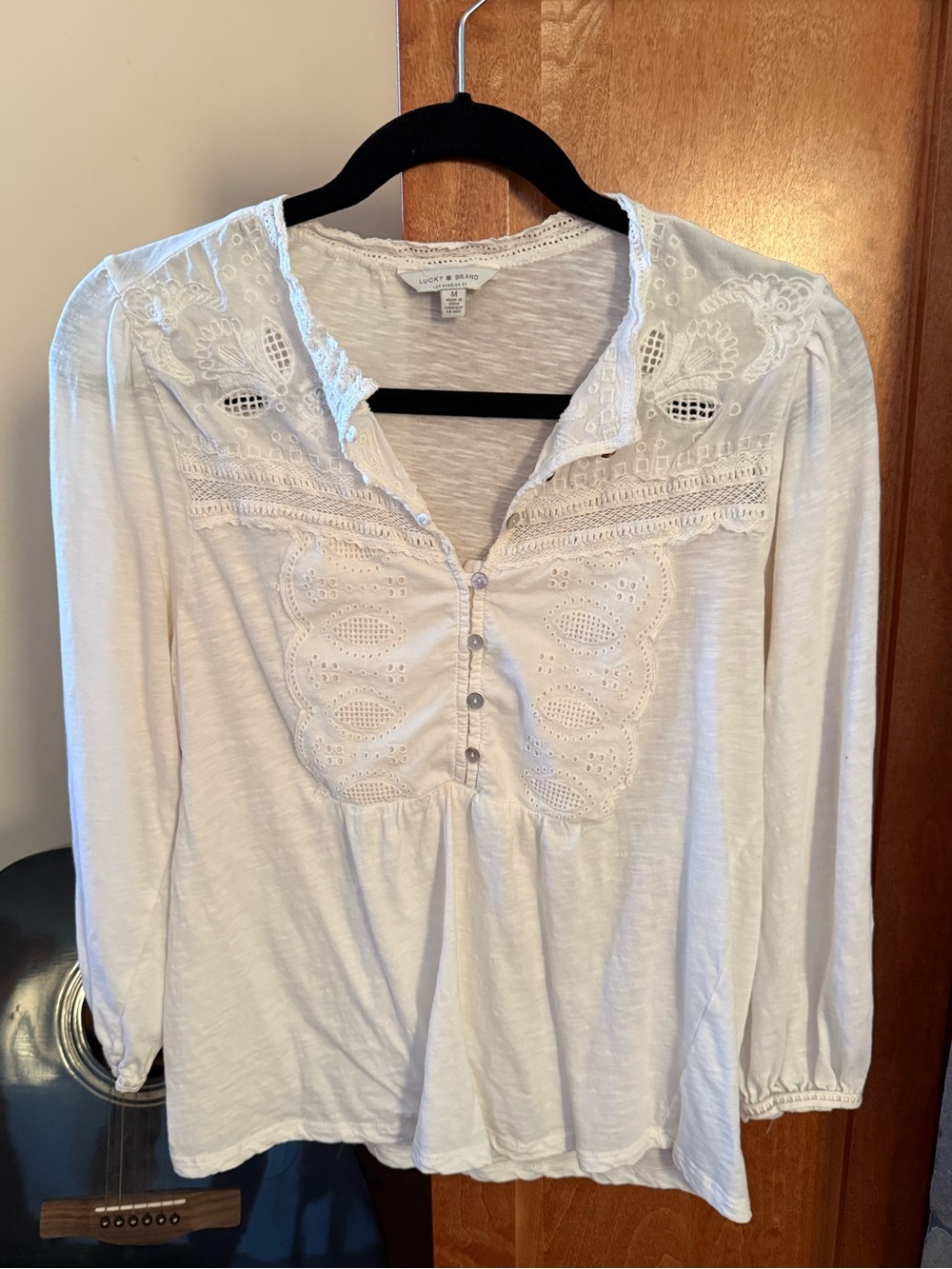Lucky Brand off White Eyelet Lace soft Blouse